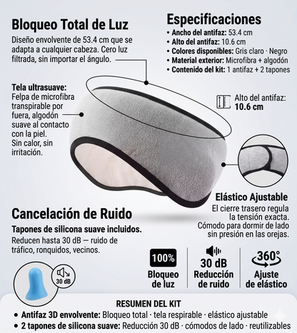 Kit de sueño profundo - antifaz más tapones de silicona